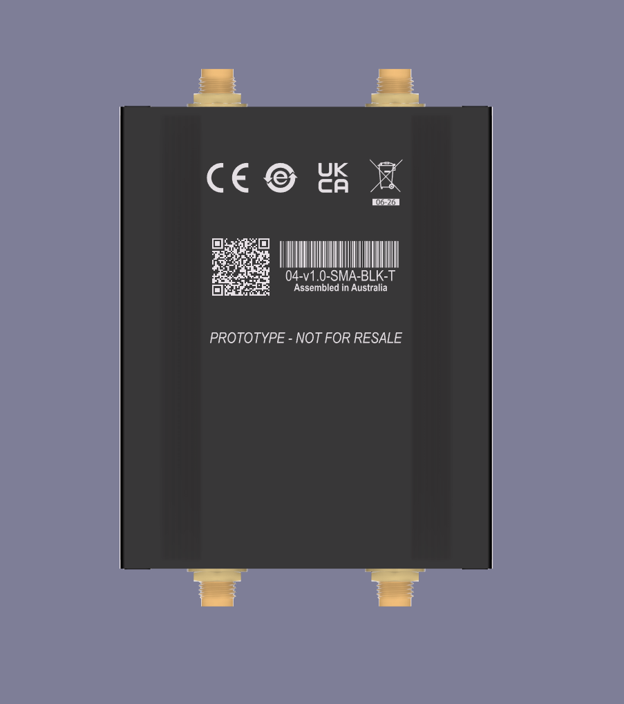 Enclosure bottom — product label, QR code, barcode, compliance marks