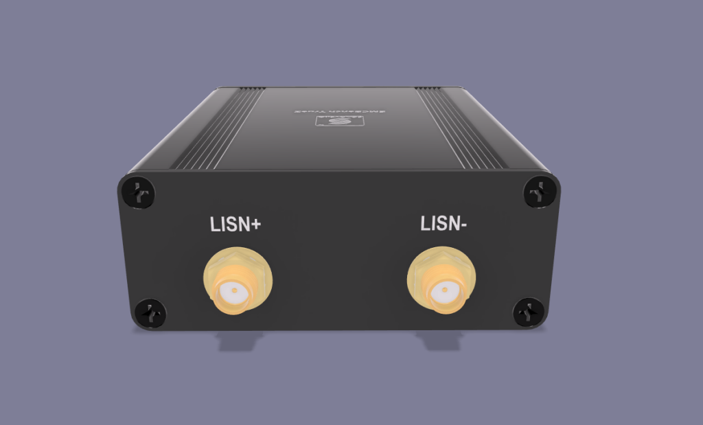 Input faceplate — LISN+ / LISN− SMA jacks